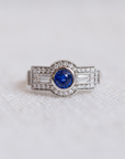 "Deco" 9K White Gold & Blue Sapphire Ring