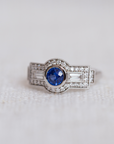 "Deco" 9K White Gold & Blue Sapphire Ring